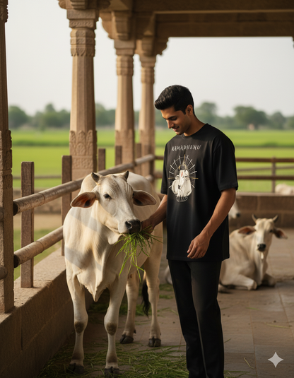 Lovely cow: गोमय वसते लक्ष्मी Classic Tee (Unisex Oversized, 100% Pure Cotton)