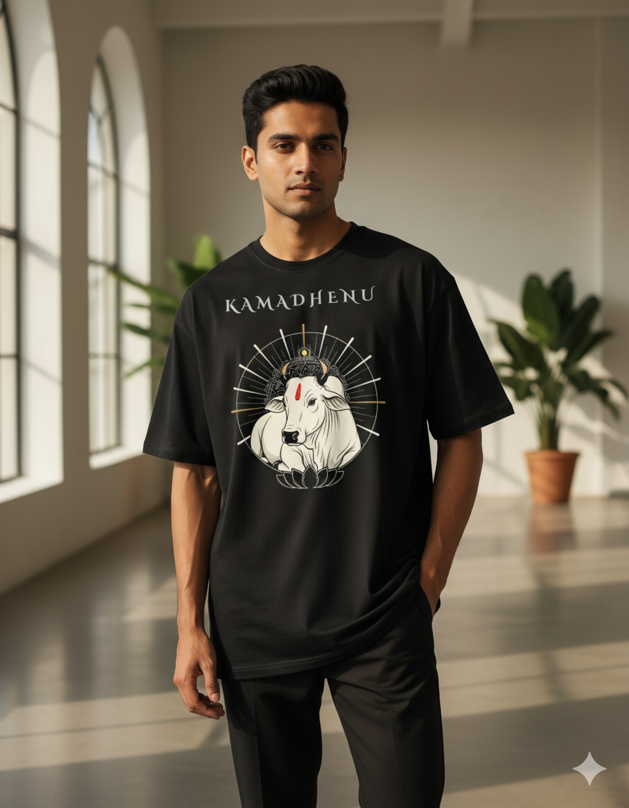 Lovely cow: गोमय वसते लक्ष्मी Classic Tee (Unisex Oversized, 100% Pure Cotton)