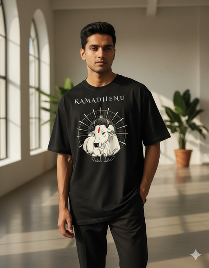 Lovely cow: गोमय वसते लक्ष्मी Classic Tee (Unisex Oversized, 100% Pure Cotton)