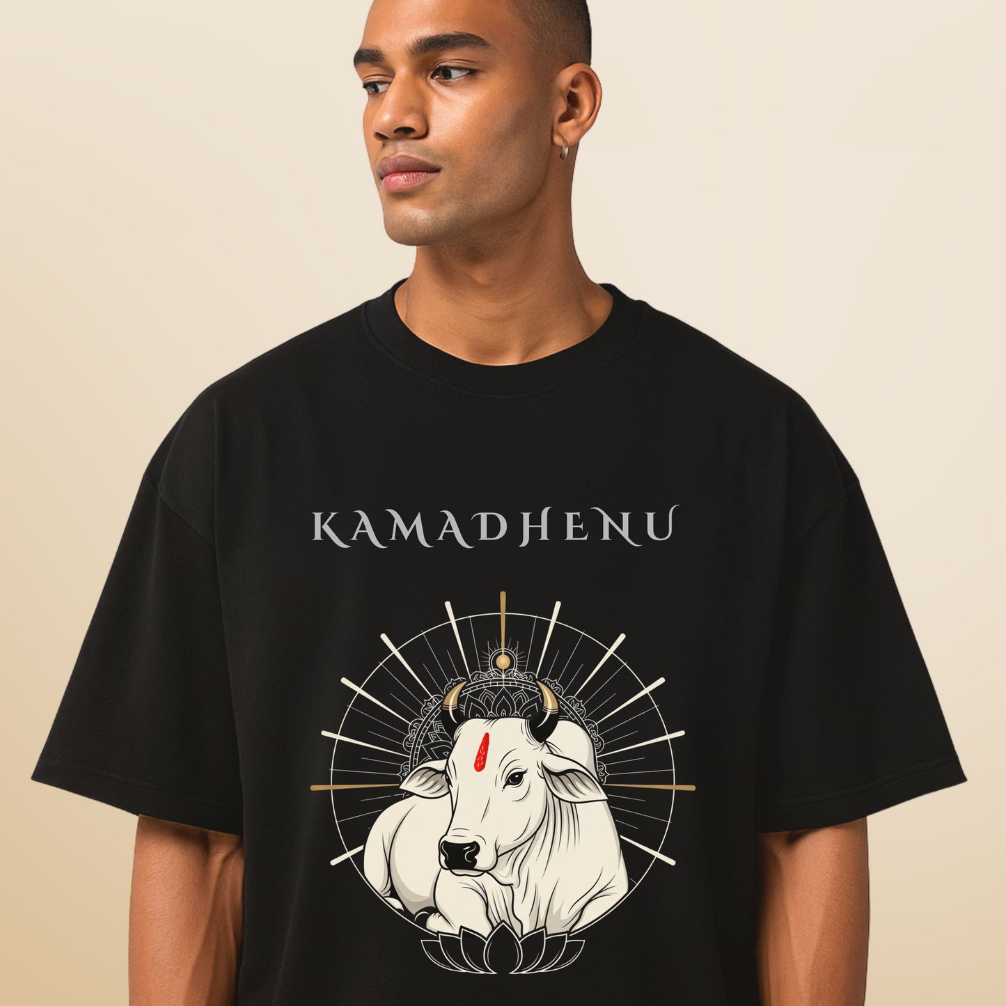 Lovely cow: गोमय वसते लक्ष्मी Classic Tee (Unisex Oversized, 100% Pure Cotton)